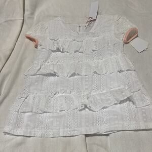 BCBG Girls 5 White Eyelet short sleeve ruffled blouse lined puff sleeves NWT